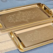 Sudedi Home Tuğba Gold Kaplama 1MM Paslanmaz Çelik 2li Tepsi 18/10 - 4