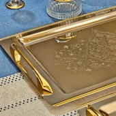 Sudedi Home Tuğba Gold Kaplama 1MM Paslanmaz Çelik 2li Tepsi 18/10 - 5