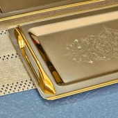 Sudedi Home Tuğba Gold Kaplama 1MM Paslanmaz Çelik 2li Tepsi 18/10 - 3