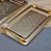Sudedi Home Tuğba Gold Kaplama 1MM Paslanmaz Çelik 2li Tepsi 18/10 - 10