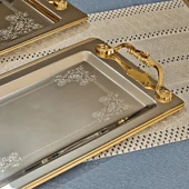 Sudedi Home Sultan Saten Gold Kaplama 1MM Paslanmaz Çelik Tepsi 2li 18/10 - 2