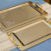 Sudedi Home Sultan Saten Gold Kaplama 1MM Paslanmaz Çelik Tepsi 2li 18/10 - 4