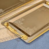 Sudedi Home Sultan Saten Gold Kaplama 1MM Paslanmaz Çelik Tepsi 2li 18/10 - 8
