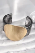 Siyah Mermer Desen Akrilik Plastik Gold Daire Plaka Model Vintage Kadın Bilezik - TJ-BB6679 - 2