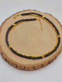 Lucid Dream Serisi Golden & Siyah Obsidyen Taşı 4mm Kolye (24290) thumbnail 4