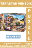 Eğlenceli Koordinasyon Beceri Görsel Algı Geliştirici Çocuk 1000 Parça PUZZLE TERASTAN VENEDİK thumbnail 1