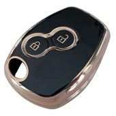 Renault Clio 3 Dacia Logan Duster Sandero Uyumlu Kumanda Anahtar Kılıfı Oto Anahtarlık Siyah Gold thumbnail 2