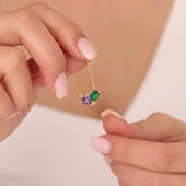 Vaoov 925 Ayar Gümüş Renkli Damla Taşlı Kalp Kolye thumbnail 2