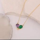 Vaoov 925 Ayar Gümüş Renkli Damla Taşlı Kalp Kolye thumbnail 3