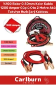 %100 Bakır 0.50mm Kalın Kablo 1200 Amper Güçlü Oto 2 Metre Akü Takviye Hızlı Şarj Kablosu Uyumlu - 1