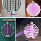 BUFFER® Tenis Raketi Tipi Masaüstü Olabilen Gece Lambalı Sinek Kovucu,Öldürücü Raket - 5