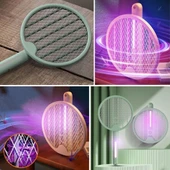BUFFER® Tenis Raketi Tipi Masaüstü Olabilen Gece Lambalı Sinek Kovucu,Öldürücü Raket - 3