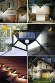 BUFFER® 100 Ledli 3 Farklı Aydınlatma Ayarlı Solar Güneş Enerjili Hareket Sensörlü Bahçe Duvar Lambası - 6