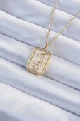 316L Çelik Zincir Altın Renk Zirkon Taşlı Çerçeveli Tarot Kolye - TJ-BKO9233 - 1