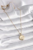 316L Çelik Gold Renk Beyaz Sedefli Daire Model Kadın Kolye - TJ-BKO9429 - 2