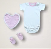 Baharın Çiçekli Kalbi Nakışlı  10lu Zıbın Takımı Hastane Çıkışı Pembe - 2