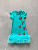 1-2-3 Yaş Payetli Kiraz Nakışlı Eteği Fırfırlı Jile Kız Çocuk Elbisesi Turkuaz thumbnail 2