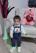 9-12-18 Ay Papyonlu Sweat Kot Pantolon 2li Erkek Bebek Salopet Takımı Lacivert - 8