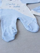 0-3 3-6 Ay Lucky Baby Nakışlı Es Çizgi Boy Şapkalı Erkek Bebek Tulumu Mavi - 3