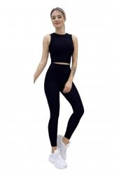 Brezilya Crop Tayt Atlet Takım Siyah - 1