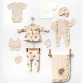 Kalp Baskılı Fisto Yaka Kutulu 10 Parça Hastane Çıkışı Zıbın Seti %100 Pamuk - 1