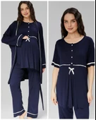 BirolGaye 509 Lacivert  Hamile Lohusa 3 Lü Pijama Sabahlık Tk thumbnail 5