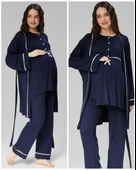 BirolGaye 509 Lacivert  Hamile Lohusa 3 Lü Pijama Sabahlık Tk thumbnail 4