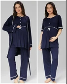 BirolGaye 509 Lacivert  Hamile Lohusa 3 Lü Pijama Sabahlık Tk thumbnail 1