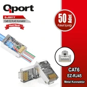 Qport Q-J601Y CAT6 50'Lik EZ-RJ45 Metal Yeni Nesil Delikli Konnektör - 1