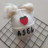 MARS BABY Kız Bebek Çocuk Kişiye Özel İsimli Krem Çift Ponponlu Triko Bere - 2