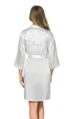 Beyaz Kısa Saten Bride Sabahlık - 1