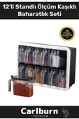 Premium Modern Pratik Bölmeki Şeffaf Mutfak Tezgah 12li Standlı Ölçü Kaşıklı Plastik Baharatlık Seti - 1