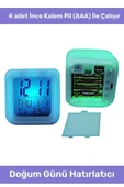 Hediyelik Dekoratif Termometreli Takvimli 7 Renk Değiştiren Dijital Küp Alarmlı Masa Çalar Saat - 3