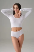Doreanse Beyaz Kadın Basic Uzun Kol Crop T Shirt 8513 - 1