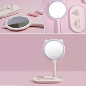 Kedi Kulaklı Telefon Standlı Yuvarlak Dokunmatik Led Ayarlı Masa Üstü Makyaj Aynası (4172) - 5