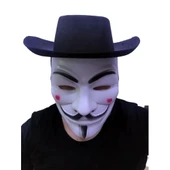 Siyah Renkli Delikli Çocuk Boy Vendetta Şapkası ve Vendetta Maskesi - 2