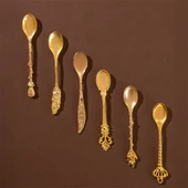 Porsima 004 6'lı Gold Çay Kaşığı Seti Antika Sunum Kaşığı Çeyizlik Çay Kaşığı - 1