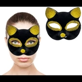 Siyah Renk Gold Simli Kedi Maskesi - 2