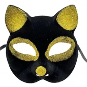 Siyah Renk Gold Simli Kedi Maskesi - 1
