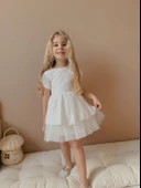 Lace Fistolu Ekru Elbise - 1