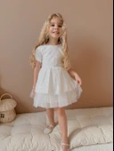 Lace Fistolu Ekru Elbise - 4