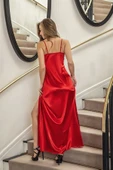 Dantelli Uzun Yırbrfaçlı Saten Gecelik Elbise String Takım Kırmızı (brf31512) - 4