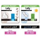 Ladyfit Pamuk Ped Mega Gece 36 Adet + Günlük Ped Mega Normal 80 Adet - 1