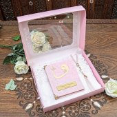 Hediyelik Kadife Kaplı Yasin Kitabı, İnci Tesbih, Mevlüt Şalı Kraft Kutulu Mevlüt Paketi-Pembe - 2