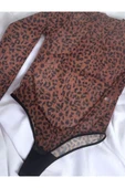 Yüksek Kalite Kadın Leopar Desenli Zarif Ve Şık Soft Dantel Çıtçıtlı Bodysuit - 5