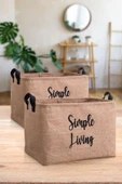 2'li Jüt Orta Boy Simple Living Baskılı Düzenleyici Saklama Sepeti Set 30x22x18 - 2