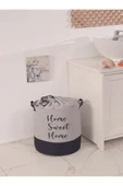 Home Sweet Home Baskılı Fileli Gri Kıyafet Çamaşır Sepeti 37x40 - 3