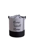 Home Sweet Home Baskılı Fileli Gri Kıyafet Çamaşır Sepeti 37x40 - 4