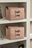 2'li Jüt Orta Boy Simple Living Baskılı Düzenleyici Saklama Sepeti Set 30x22x18 - 1