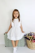 Kız Bebek Eloise Beyaz Fisto Elbise Toka Takım ELB-0084. - 7